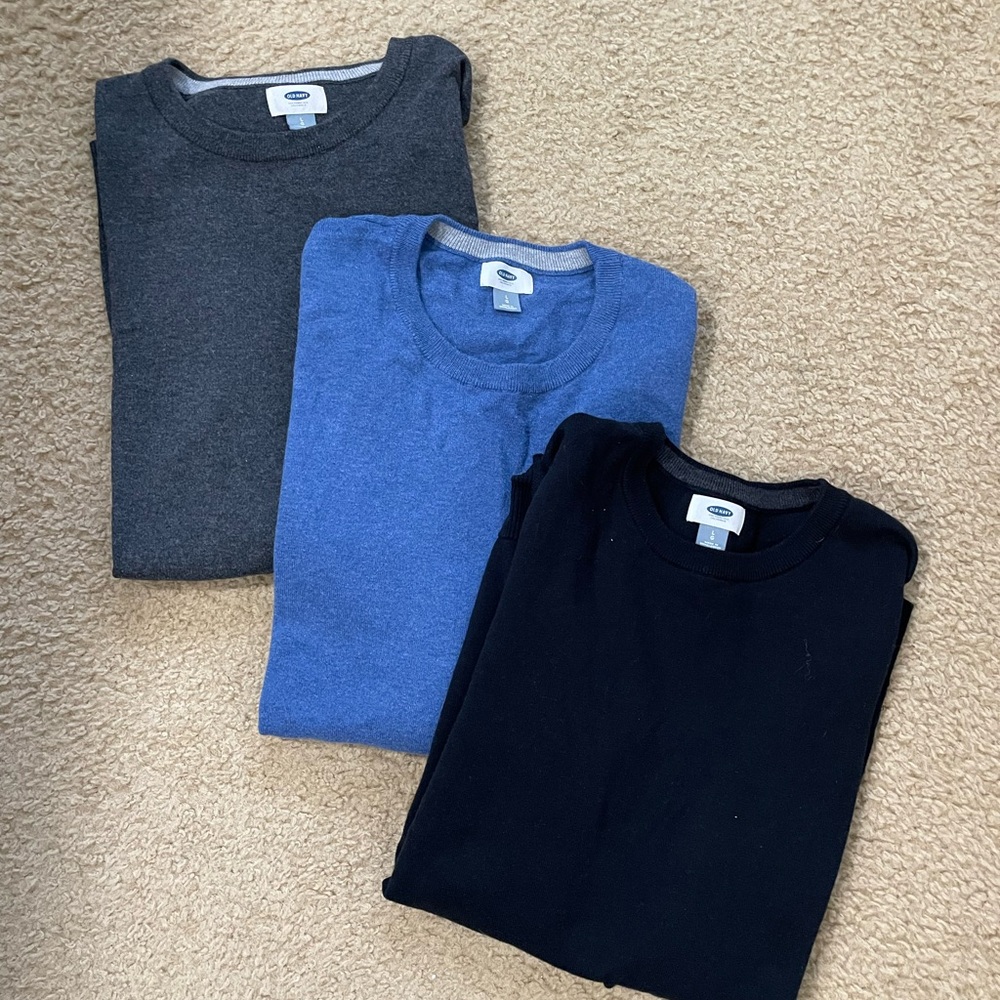 Set of Three Crewneck T-Shirts - Gray, Blue, and Black